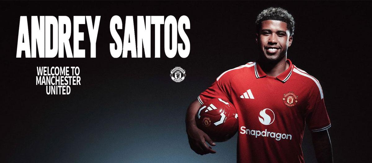 Manchester United officially announce the signing of Chelsea's Brazil international defensive midfielder Andrey Santos..