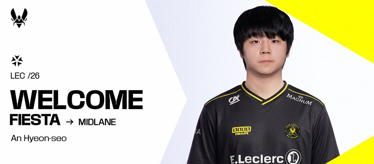 League of Legends: Former BNK FEAR X Youth mid-laner An Hyeon-seo (ID: FIESTA) officially joins Team Vitality..