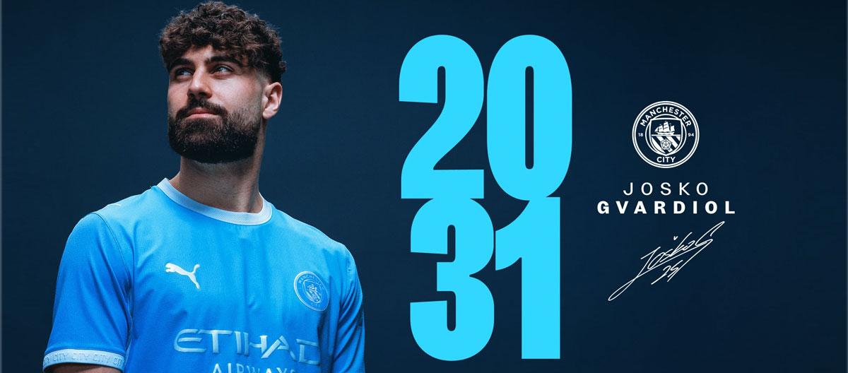Manchester City completes contract extension with Croatia international defender Joško Gvardiol..