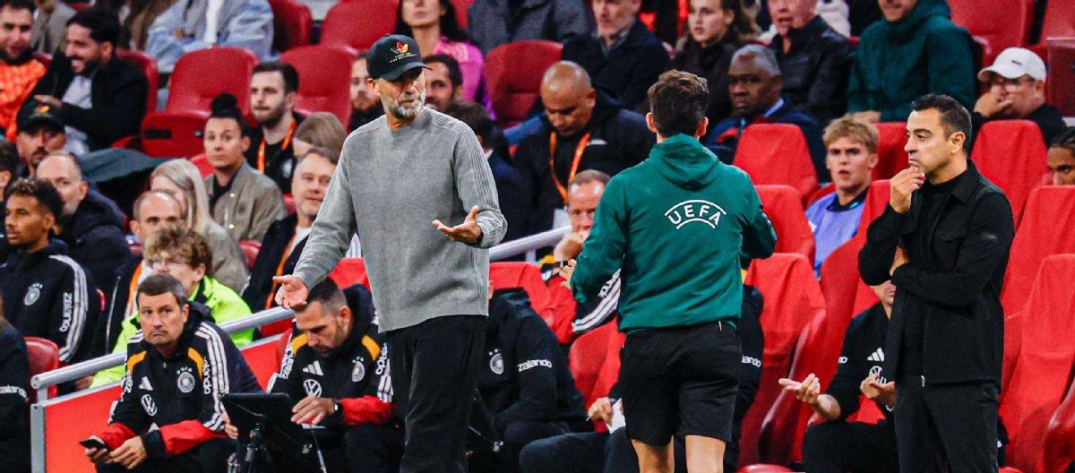 Klopp's debut in charge of Germany ended in a draw with the Netherlands: the timing of the conceded goal was regrettable.